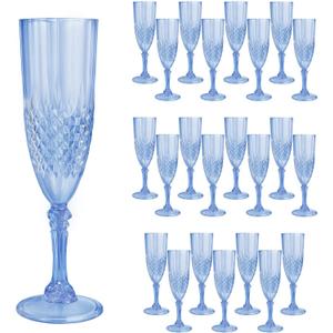 24 Pcs Blue Plastic Champagne Flutes,Blue Champagne Glasses Bulk, Made of Durable Plastic Material Can be Used for Weddings, Everyday Fun Parties and More!