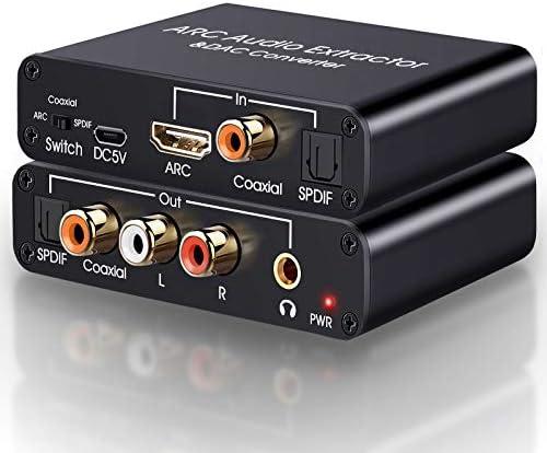 HDMI ARC Audio Extractor, Tendak 192KHz ARC Audio Extractor DAC Converter, Digital to Analog Audio Converter, Optical/SPDIF Coaxial HDMI ARC to Optical/SPDIF Coaxial Stereo L/R 3.5mm Jack for TV