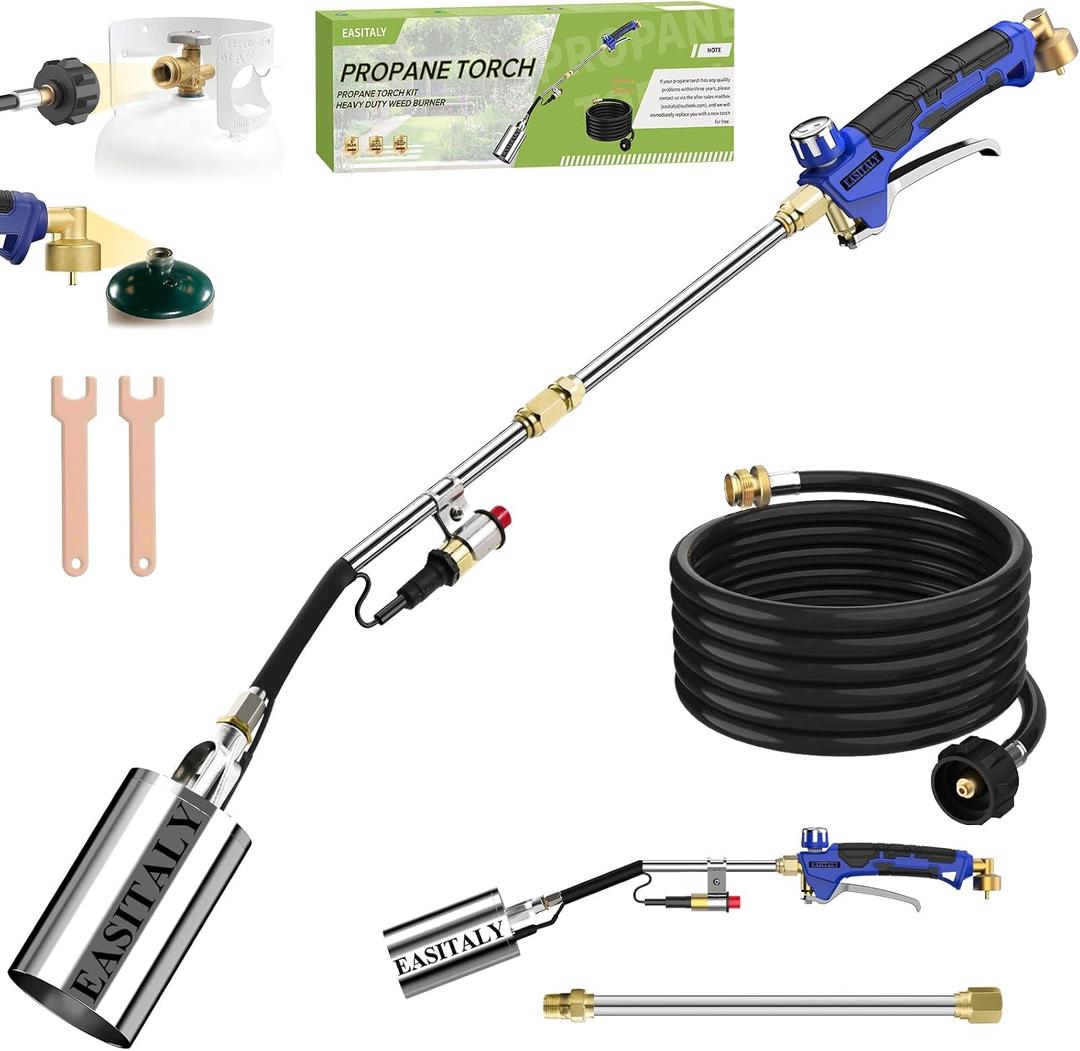 Propane Torch Weed Burner Kit,High Output with 12.5FT Hose,Heavy Duty Blow Torch Flamethrower with Long/Short Mode for Flame Weeding,Roofing,Ice Melting,Road Marking,BBQ(32.5")