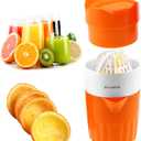 Hand Juicer Citrus Orange Squeezer Manual Lid Rotation Press Reamer for Lemon Lime Grapefruit with Strainer and Container, 2 Cups