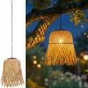 shumi Solar Lanterns Outdoor Waterproof, Bamboo Solar Chandelier for Outside, Hanging Lanterns Decorative Outdoor with Metal Hook and Chain Decoration for Garden,Yard,Porch,Gazebo