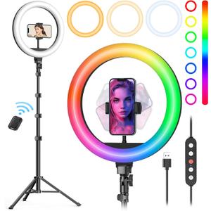 Weilisi 10" Selfie Ring Light with Tripod Stand, 72'' Tall & Phone Holder, 38 Color Modes, Stepless Dimmable/Speed LED Ring Light for iPhone & Android,YouTube, Makeup,TIK Tok (10'')