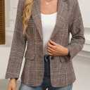 ELLEVEN Women's Lapel Collar Plaid 2 Button Boyfriend Blazer Suit Houndstooth Work Office Blazer Jacket, M