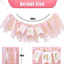 Highchair Banner 1st Birthday Girl - Tulle And Ribbon Banner For First Birthday, Cake Smash Photo Prop, Party Supplies (Pink)