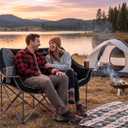 FAIR WIND Oversized Fully Padded Camping Chair Folding Loveseat Camping Couch Double Duo Chair Heavy Duty Quad Fold Arm Chair with Cup Hold - Supports 650 LBS - Black