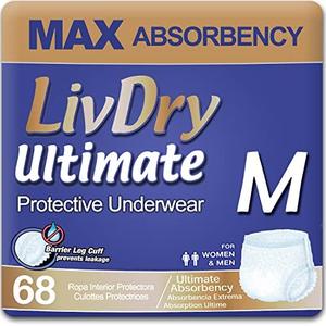 LivDry Ultimate Adult Incontinence Underwear, Max Absorbent Adult Diapers with Leak Protection, Medium, 68-Pack