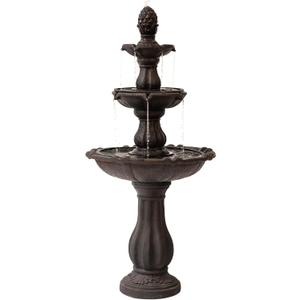 XBrand 3-Tier Freestanding Waterfall Fountain w/Pump & Pineapple Top, 51 Inch Tall, Brown, Large Outdoor Garden Fountain, Ideal for Garden, Porch, and Lawn