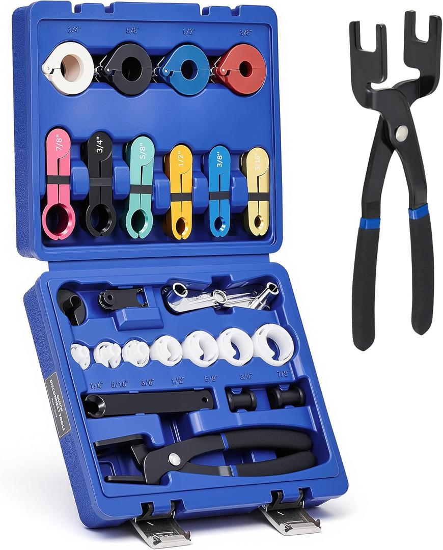 Orion Motor Tech 26pc Master Quick Disconnect Tool Kit, Fuel Line Disconnect Tool Set with Fuel and AC Disconnect Pliers, Fuel Line Removal Tool Set for AC Fuel & Transmission Systems, Blue