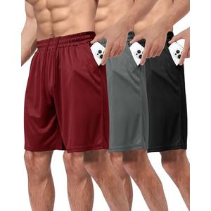 BOOJO 3 Pack Gym Basketball Mens Shorts - Quick Dry Black Workout Athletic Shorts with Pockets for Casual Running, 3XL
