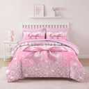 Nesker 7 Pcs Comforter Set Queen Size, Pink Glitter Bow Bedding Set for Kids and Adults, Trendy Pretty Girly Bed Sheet Sets with Fitted Sheet 2 Pillowcases & 2 Shams