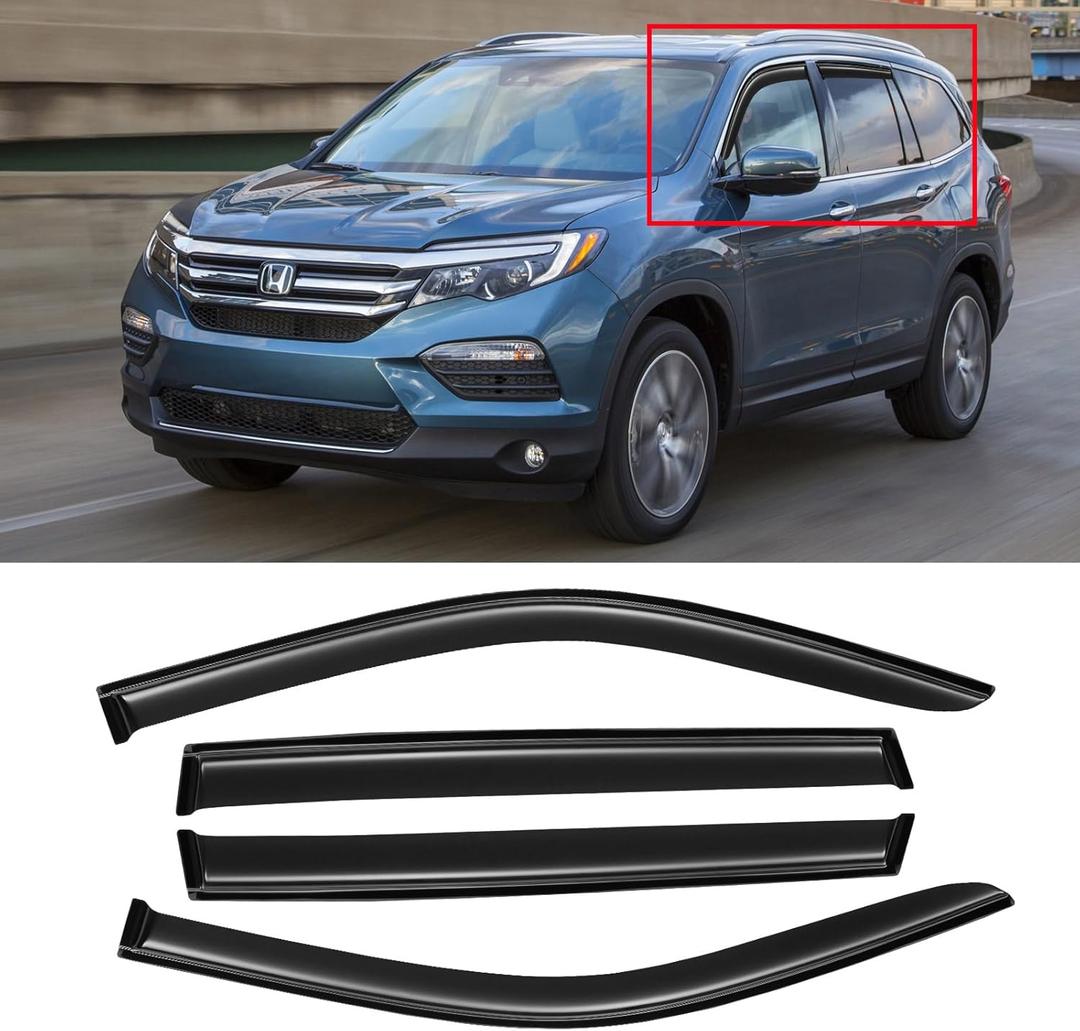 Window Rain Guards for 2016-2022 Honda Pilot, Window Visor Guard Vent Wind Shade Deflector Rain Shield Protector Sun Visor Extra Durable,Tape-on/Outside-Mount, 4 PCS