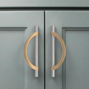 Amerdeco 6 Pack Brushed Satin Nickel and Champagne Bronze Cabinet Pulls 5 Inch(128MM) Hole Centers Kitchen Cabinet Handles Cabinet Hardware Cupboard Handles Drawer Pulls