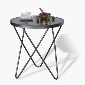 Round Coffee Table, Small Coffee Table End Table for Living Room, Bedroom, Balcony - Waterproof Black Marble Texture Top with Sturdy Metal Frame, Space-Saving Design, Easy Assembly, 21.7x19.7 Inches