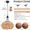Boho Rattan Chandelier for Dining Room, ropelux 5-Light Farmhouse Chandelier Rustic Wicker Drum Hanging Light Fixture, Coastal Hand Woven Large Pendant Light for Kitchen Island Bedroom Living Room