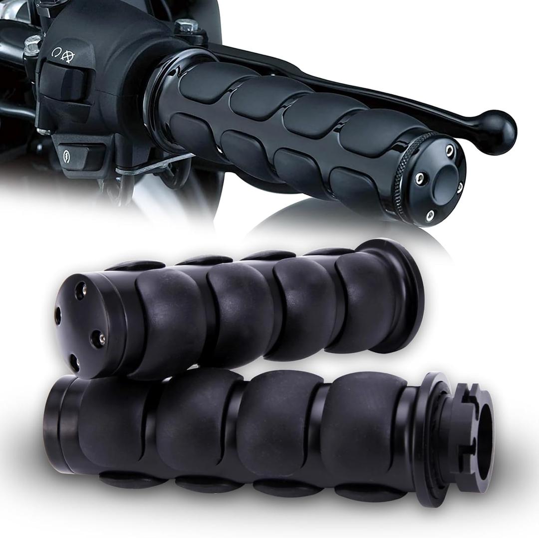 DREAMIZER Universal Motorcycle Hand Grips with Black Non-Slip Rubber for Harley Honda Yamaha Suzuki Kawasaki (1" (25mm))