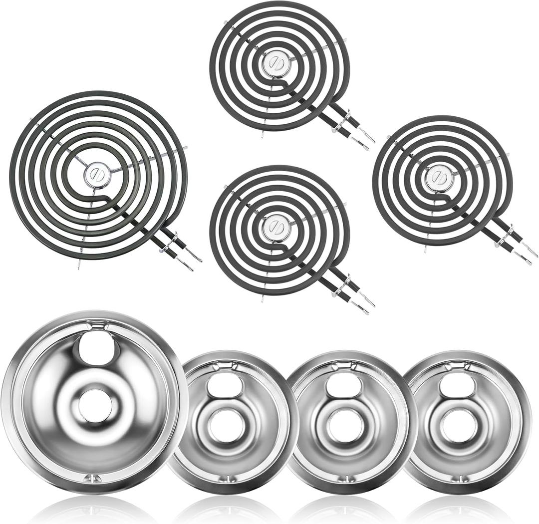 Stove Burner Drip Pan WB31T10010(6") WB31T10011(8") and Electric Stove Replacement Burner WB30M1(6") and WB30M2(8") Compatible for G-E Hot-Point Ken-more Electric Range Stove by MIFLUS