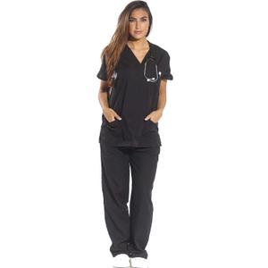 Just Love Women's Six Pocket Medical Scrubs Set (V-Neck with Cargo Pant) (Medium, Black)