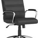 Flash Furniture Whitney Mid-Back Swivel LeatherSoft Desk Chair with Padded Seat and Armrests, Adjustable Height Padded Office Chair, Black
