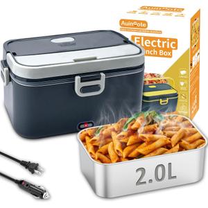Electric Lunch Box for Adults 90W Heated Lunch Box - 12/24/110V Portable Food Warmer with 2L Stainless Steel Container - Food Heater Lunch Warmer for Car, Truck, Office - Grey