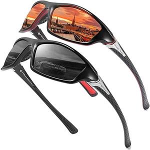 FAGUMA Sports Polarized Sunglasses For Men Cycling Driving Fishing UV400 Protection Red+black, Pack of 2