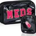 Hillban 2 Pcs Medicine Bag Chenille Letter Patch Meds Bags Travel Cases Preppy Clear Nylon Portable Makeup Bags Zipper Cosmetic Toiletry Storage for Women PVC Transparent Mini First Aid Bag(Basic)