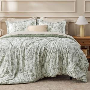 Bedsure Comforter Set Queen Size - Cute Floral Bedding Comforter Set, 3 Pieces, 1 Soft Reversible Desert Sage Sketch Flowers Comforter and 2 Pillow Shams