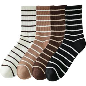 2 x Striped Crew Socks for Women, Crew Cotton cozy casual Socks 4 Pairs in size 5-8