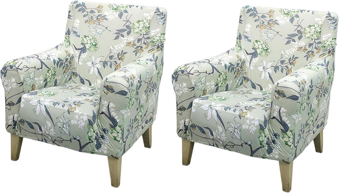 FUANGUI Banquet Armchair Slipcover Printed Chair Covers with Arms Stretch Club Chair Slipcover Soft Armchair Sofa Covers Anti-Slip Furniture Protector for Dogs Pets Home Living Room Decor (2PCS, 47)