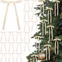 24 Pcs Velvet Bows Christmas Tree Ornaments Vintage Velvet Ribbon Bows for Tree Garland Wreath Indoor Xmas Decorations(5 x 7 Inch, Width of 3/8", Beige)