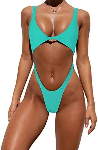 Tainehs Womens Sexy One Piece Bikini Swimsuits High Cut Cheeky Swimwear Thong Bottoms Bathing Swimsuits, Size XS