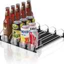 Drink Organizer for Fridge,12oz 16oz 20oz - Soda Can Dispenser for Refrigerator,Width Adjustable,Automatic Pusher Glide (Black, 15"D 4ROW, Holds 20 Cans)