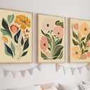 3Pcs Boho Floral Canvas Wall Art Pictures Abstract Flower Market Posters Prints Botanical Painting Wall Decor for Living Room Bedroom Home Office 24x16in Unframed