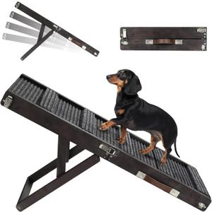 Foldable Dog Ramp for Couch, Small Dog Ramp for Bed Pet Ramps for Small Dogs Indoor, 4 Adjustable Height from 13.6" to 21", Stable Pet Steps with Non-Slip Pad, Use for Low Bed Couch Stairs, Black