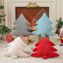 Lanpn Christmas Tree Pillows Set of 2, Christmas Decoration Narrow Stripes Winter Throw Pillow Soft Cute 3D Shaped Xmas Tree Throw Cushion for Sofa Bedroom Xmas Decor (18x16 inch, Red)