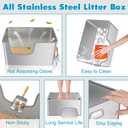 40L XXL Stainless Steel Litter Box with High Sides,No Sharp Edges for Big Cats Maine Coon,One-Piece Deep Stainless Steel Litter Boxes with Tall Sides,Anti-Leakage,Non-Sticky,Easy Clean(Front Entry)