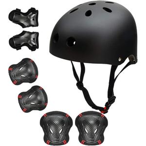 Skateboard Bike Helmet for Adults Adjustable Knee Elbow Pads Wrist Guards Protective Gear Helmets Set Teens for Bicycle Cycling Skate Scooter Bicycle Helmet (Small( Head:19-21inch), Black-2)