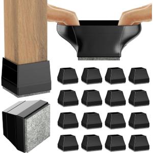 16 Pcs Square Chair Leg Protectors, Caps for Wood & Hardwood Floors, Black