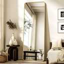 XRAMFY 56"x21" Floor Full Length Mirror Standing Full Body Rounded Corner Rectangle Mirrors with Stand Hanging Wall Mounted Leaning Bedroom Living Room Bedroom Cloakroom,Gold