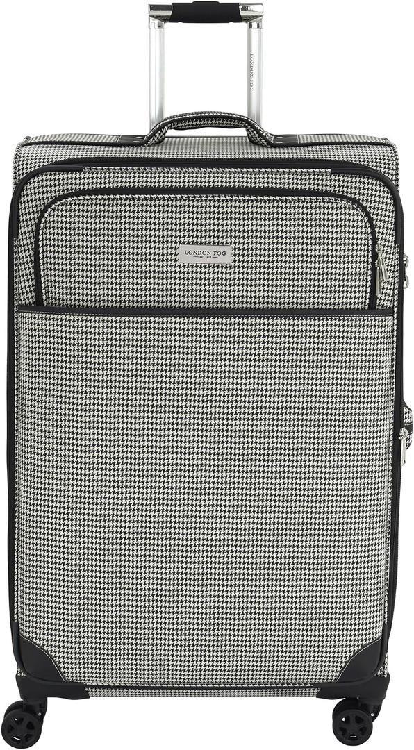 London Fog Cambridge 29" Expandable Spinner Softside Suitcase, Black White Houndstooth, Large