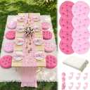 Beeveer 118" x 71" Extra Large Outdoor Picnic Blanket with Pink Table Runner 8 Napkins and 8 Pink Floor Pillows Cushions for Picnic Party Camping Wedding Bachelorette Birthday Baby Shower Decor
