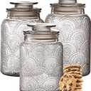 Le'raze Food Storage Containers with Airtight Lids - Retro Design - Pantry Organization, Glass Canisters Storage for Cookies, Tea, Sugar, Candy Jars, Sugar Packet, Set of 3