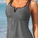 Womens Tankini Tops Only - Modest Swimsuit V-Wired Swim Top Swimwear Tummy Control Bathing Suit No Bottom 2025 Black Striped (Black, M)