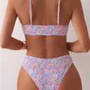 RoseSeek Women's 2 Piece Floral Bikini Sets V Neck Bras and Mid Rise Panties Swimwear Beach Wear (Pink, L)