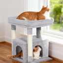 Cat Tree for Large Cat, 19 * 15.8in Large Perch Bed for Adult Cats, 23.6in Cat Tower with Scrathing Post, Cat Condo with 2-Door for Indoor Cats, Light Gray