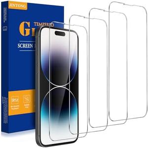 JINTONG 4 Pack Tempered Glass Screen Protector for iPhone 14 Pro (6.1 Inch) 9H Shatterproof Tempered Glass Film, Scratch Resistant, Case Friendly, Ultra HD