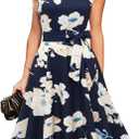 DRESSTELLS Women's Cocktail Dresses, Formal Wedding Guest Church Modest Graduation Party Prom Dress 2025 (XX-Large, Navy Yellow White Flower)