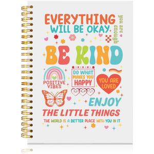 Everything Will Be Okay Cute Spiral Notebook, Mental Health Gifts for Women, Inspirational Quote Gifts for Grandma Mom Wife, Positive Vibes Birthday Gifts for Daughter Sister BFF Coworker (White)