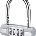 KeeKit Combination Padlock, 4 Digit Resettable Combo Lock with Adjustable Shackle, Waterproof Lock for School, Employee, Case, Toolbox, Fence, Gym & Sports Locker, Gate, Sliver