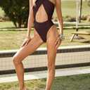 HYPERFIRE Women's Sexy Halter Criss Cross Swimsuit Cut Out One Piece Bathing Suit High Cut Swimwear (M)