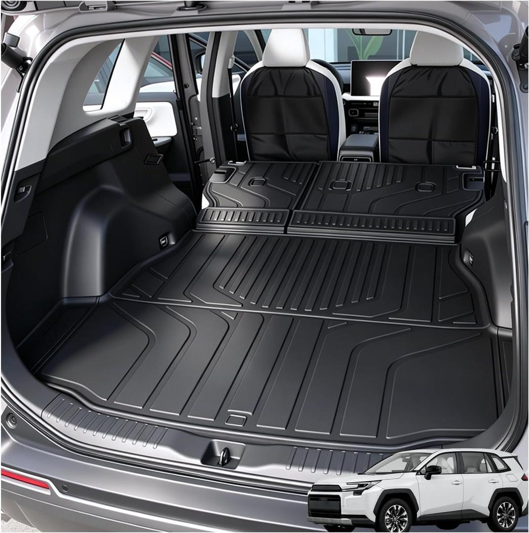 All Weather TPE Floor Cargo Liner with Backrest Mats,Compatible with 2026 Toyota RAV4 Hybrid,Odorless Anti-Slip Full Season Rear Cargo Mat Accessories,Exclude PHEV Models & Cargo Area with Subwoofer